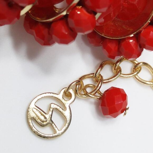 Red Crystal Necklace, Beaded Statement Choker Gold Accents, 22 Inches - Picture 11 of 11